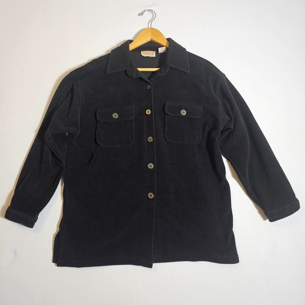 Weekend Provisions Shacket Womens Petite Medium Black Corduroy Cotton Button Up